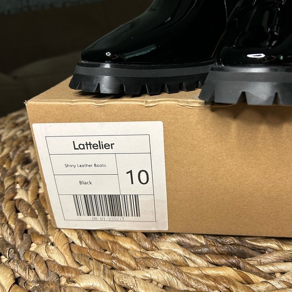 Lattelier Black Patent Leather Women's Lug Sole Boots - Picture 2 of 7